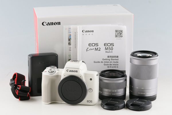 Canon EOS Kiss M2 + EF-M 15-45mm F/3.5-6.3 + 55-200mm F/4.5-6.3 IS STM Lens With Box #54703L3