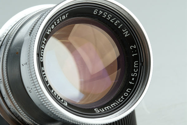 Leica Leitz Summicron 50mm F/2 Lens for L39 + Leica M Mount Adapter #36878T