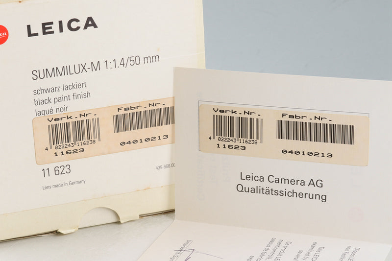 Leica Leitz Summilux-M 50mm F/1.4 Black Paint Lens for Leica M With Box #48100L1